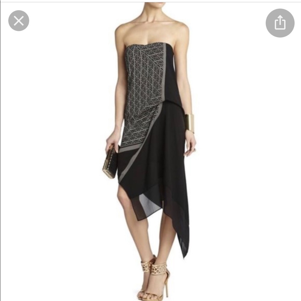 BCBG black flowy strapless dress